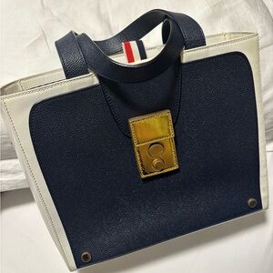 Thom Browne Navy and White Tote Bag